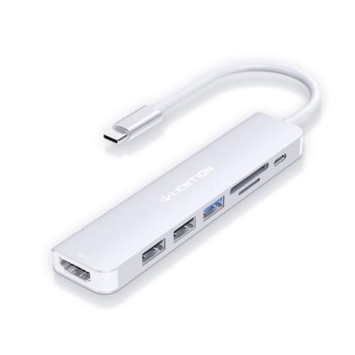 LENTION Hub USB C HDMI 4K@60Hz, PD 100W, Lector de Tarjetas SD/TF, USB 3.0 & 2.0, Adaptador USB C 7 en 1 para MacBook Pro 2026-2016, Nuevo MacBook Air, Surface, iPhone 17 Plus Pro MAX y Más (Plata)